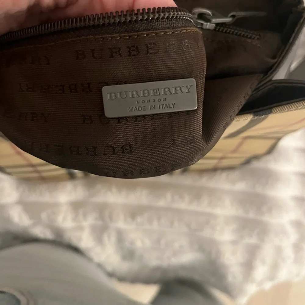 Burberry Tan Plaid Canvas Backpack with Black Straps